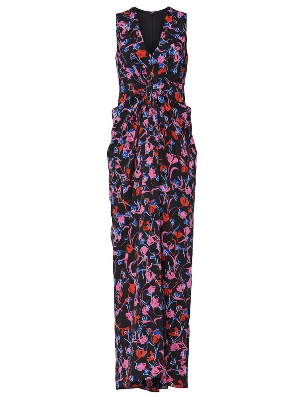 Thakoon Collective Floral Tulip Maxi Dress Sleeveless Draped Black Size 0